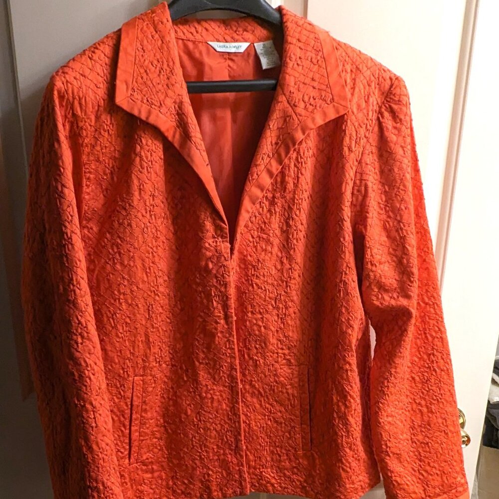 coral color Laura Ashley Jacket blazer collar &metallic threads shot through XL